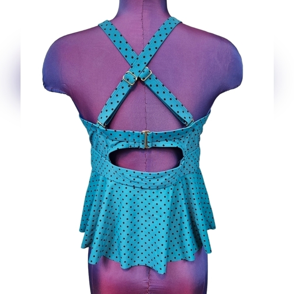 Terra & Sky Teal & Black Polka Dot Tankini Top Size 1X Women's Plus - Picture 4 of 7
